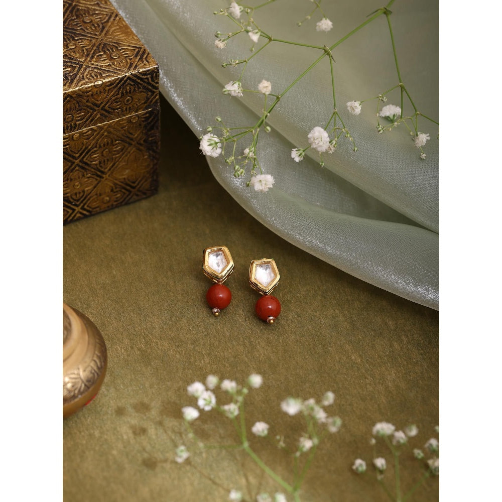 Ruby Raang Studio Red Brass Gold Plated Kundan Pair Of Earrings