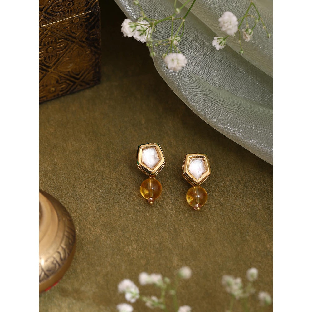 Ruby Raang Studio Yellow Brass Gold Plated Kundan Pair Of Earrings