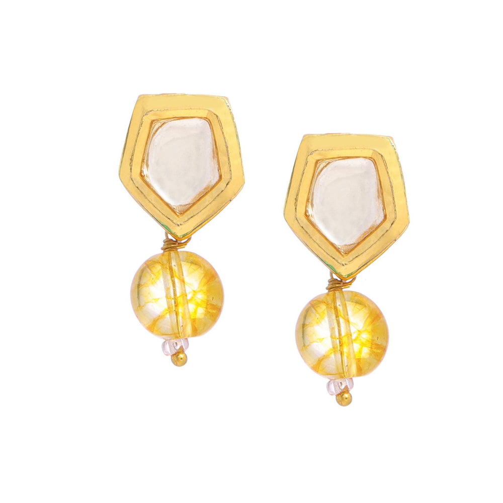 Ruby Raang Studio Yellow Brass Gold Plated Kundan Pair Of Earrings