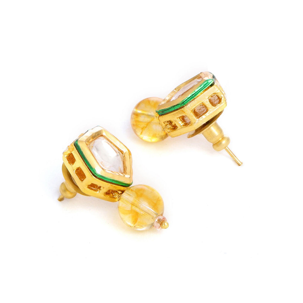 Ruby Raang Studio Yellow Brass Gold Plated Kundan Pair Of Earrings