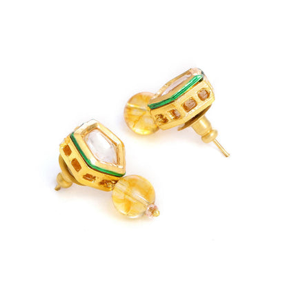 Ruby Raang Studio Yellow Brass Gold Plated Kundan Pair Of Earrings