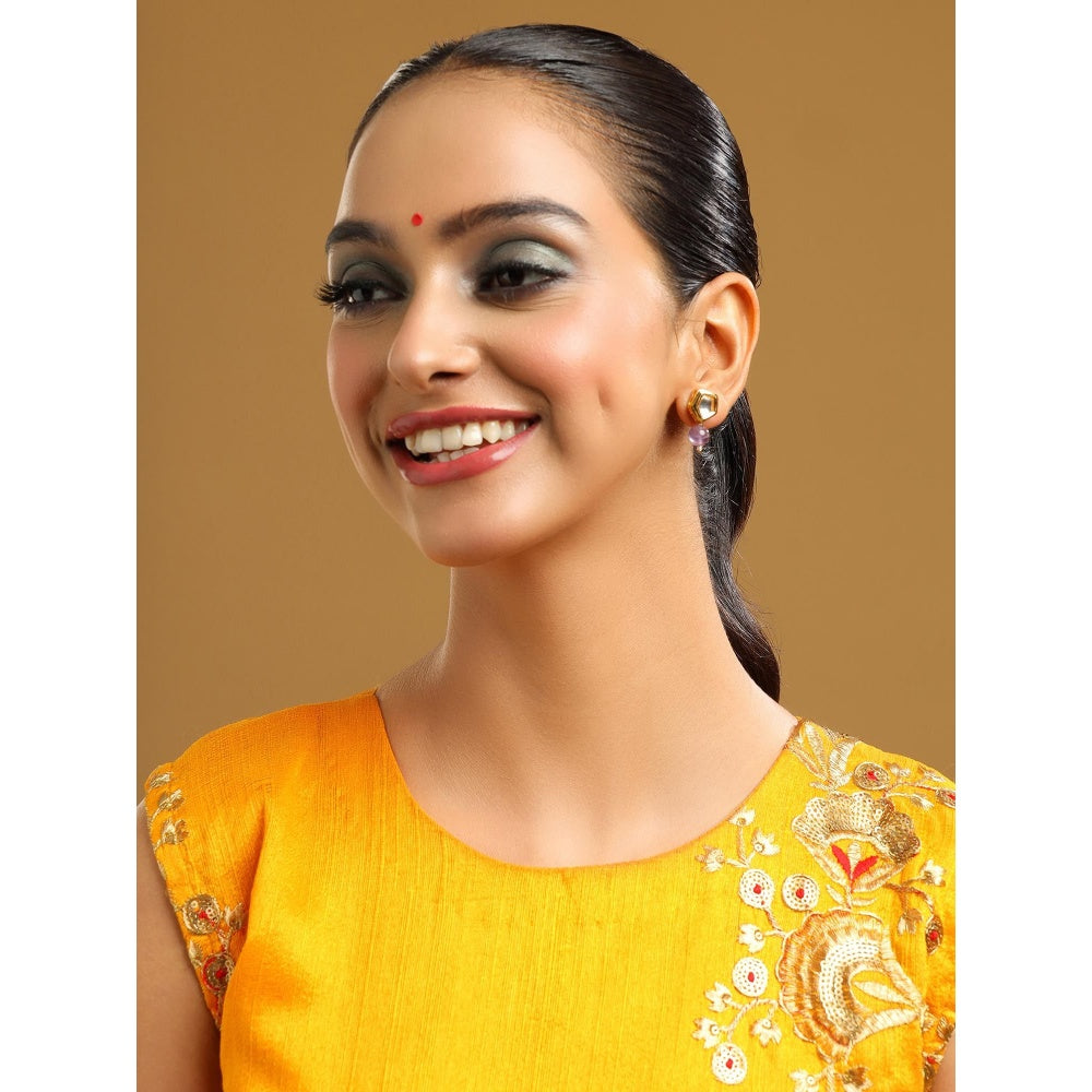 Ruby Raang Studio Purple Brass Gold Plated Kundan Pair Of Earrings