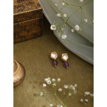 Ruby Raang Studio Purple Brass Gold Plated Kundan Pair Of Earrings