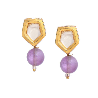 Ruby Raang Studio Purple Brass Gold Plated Kundan Pair Of Earrings
