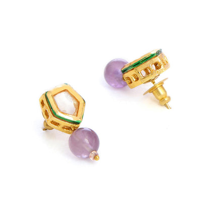 Ruby Raang Studio Purple Brass Gold Plated Kundan Pair Of Earrings