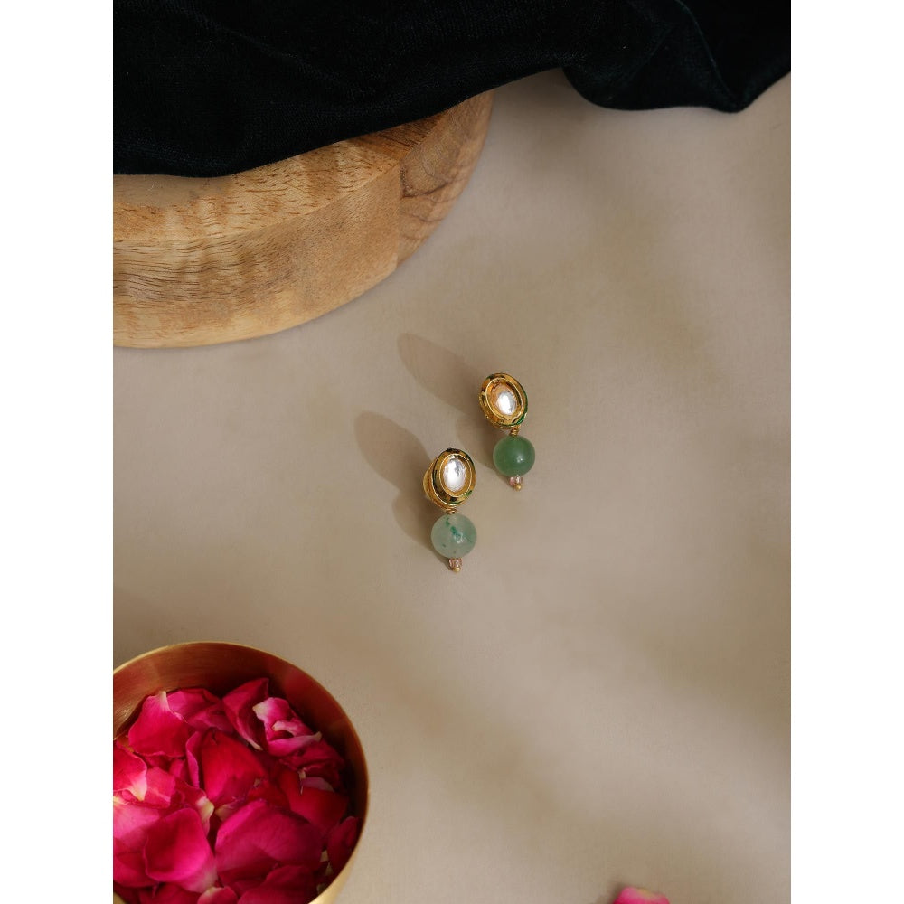 Ruby Raang Studio Green Brass Gold Plated Kundan Pair Of Earrings