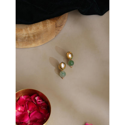 Ruby Raang Studio Green Brass Gold Plated Kundan Pair Of Earrings
