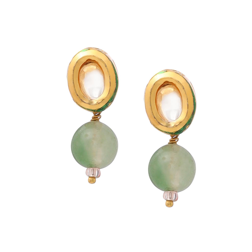 Ruby Raang Studio Green Brass Gold Plated Kundan Pair Of Earrings