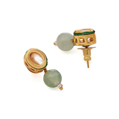 Ruby Raang Studio Green Brass Gold Plated Kundan Pair Of Earrings
