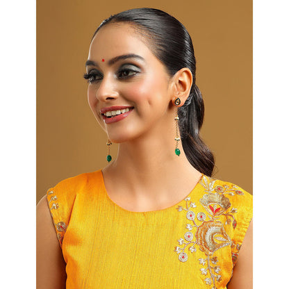 Ruby Raang Studio Green Brass Gold Plated Kundan Pair Of Earrings