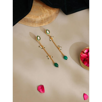 Ruby Raang Studio Green Brass Gold Plated Kundan Pair Of Earrings