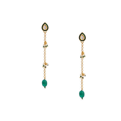 Ruby Raang Studio Green Brass Gold Plated Kundan Pair Of Earrings
