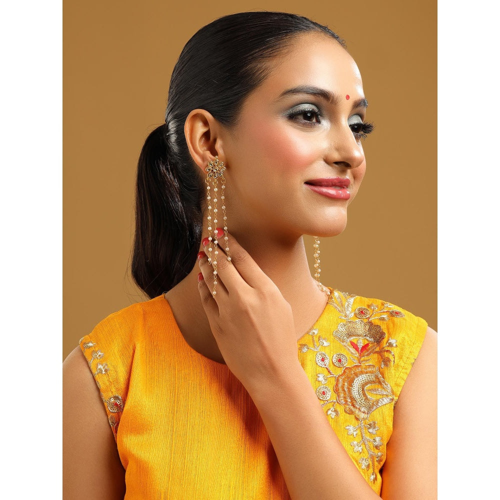 Ruby Raang Studio White Brass Gold Plated Kundan Pair Of Earrings