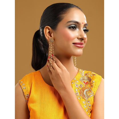 Ruby Raang Studio White Brass Gold Plated Kundan Pair Of Earrings