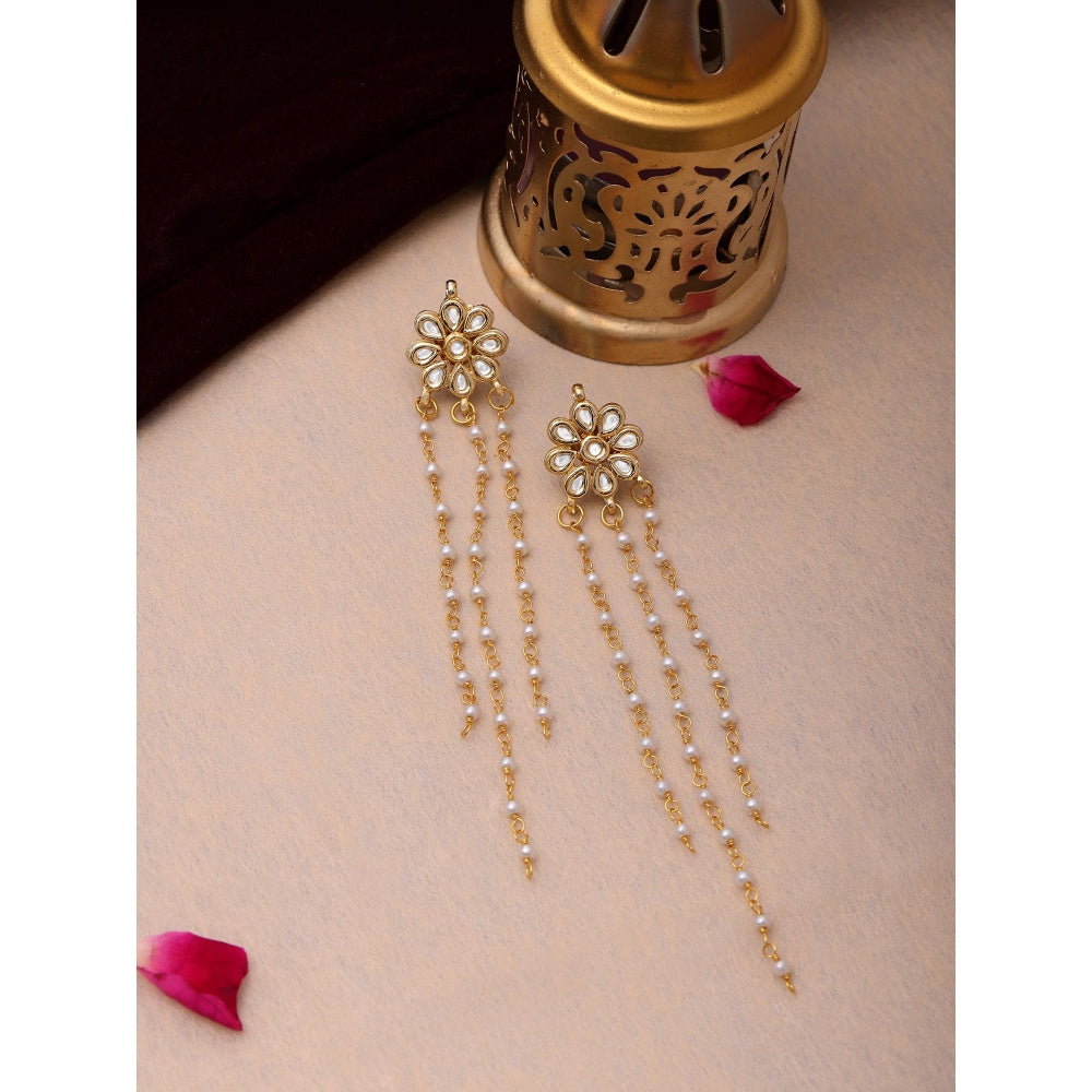 Ruby Raang Studio White Brass Gold Plated Kundan Pair Of Earrings