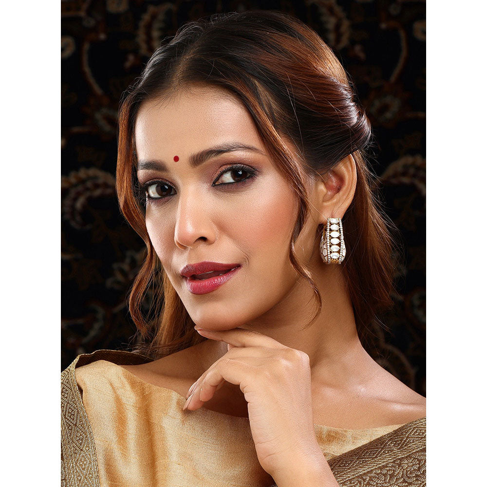 Ruby Raang Studio White Kundan Hoop Earrings