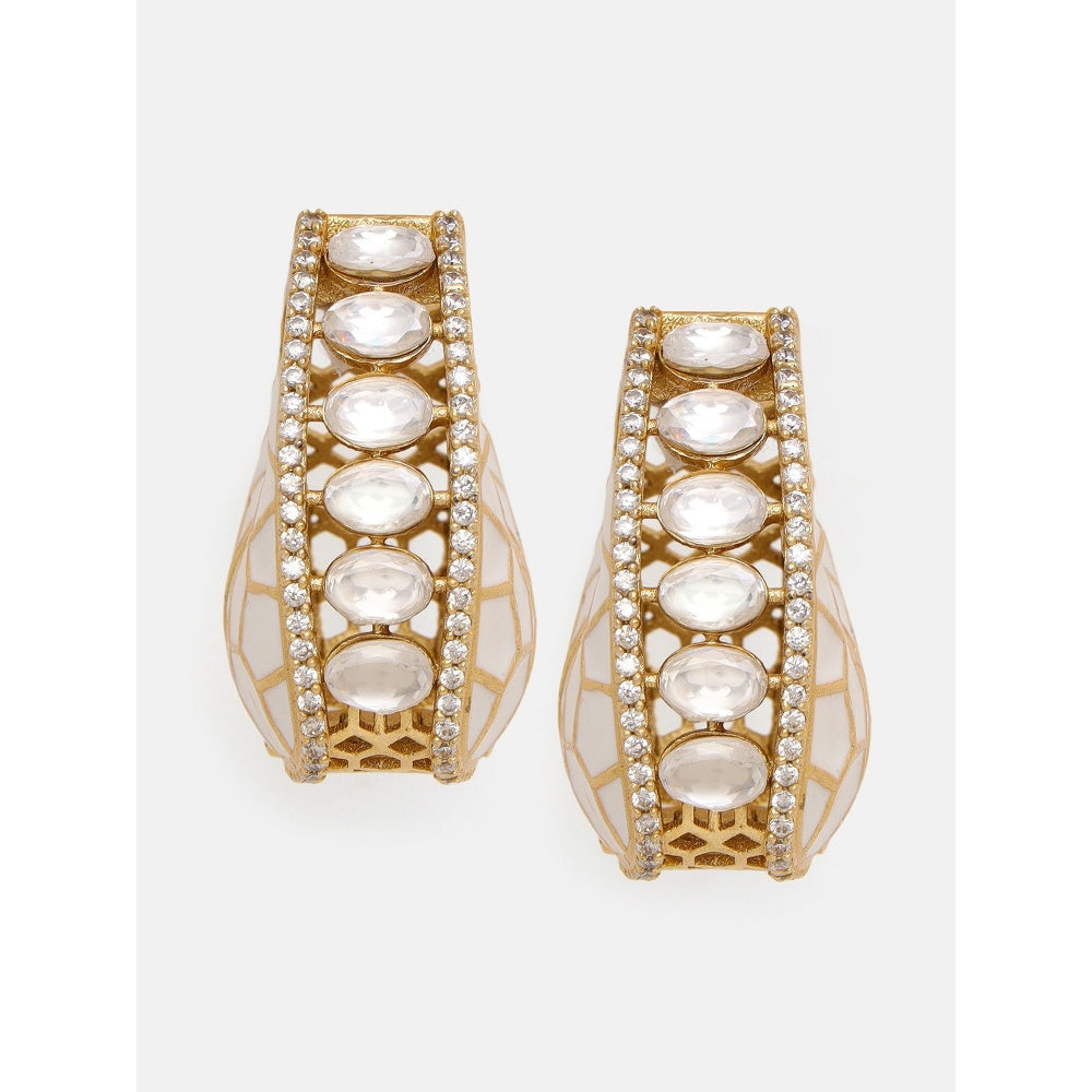Ruby Raang Studio White Kundan Hoop Earrings