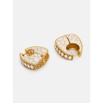 Ruby Raang Studio White Kundan Hoop Earrings