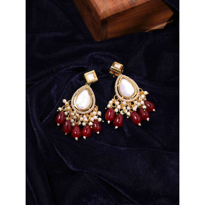 Ruby Raang Studio Kundan Earrings with Maroon Stones