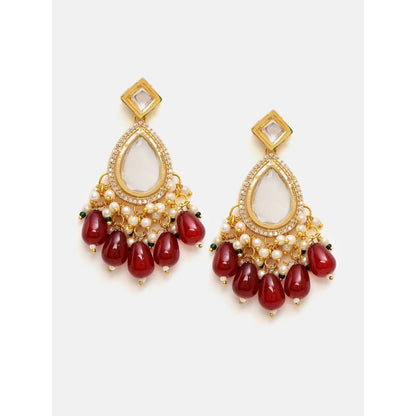 Ruby Raang Studio Kundan Earrings with Maroon Stones