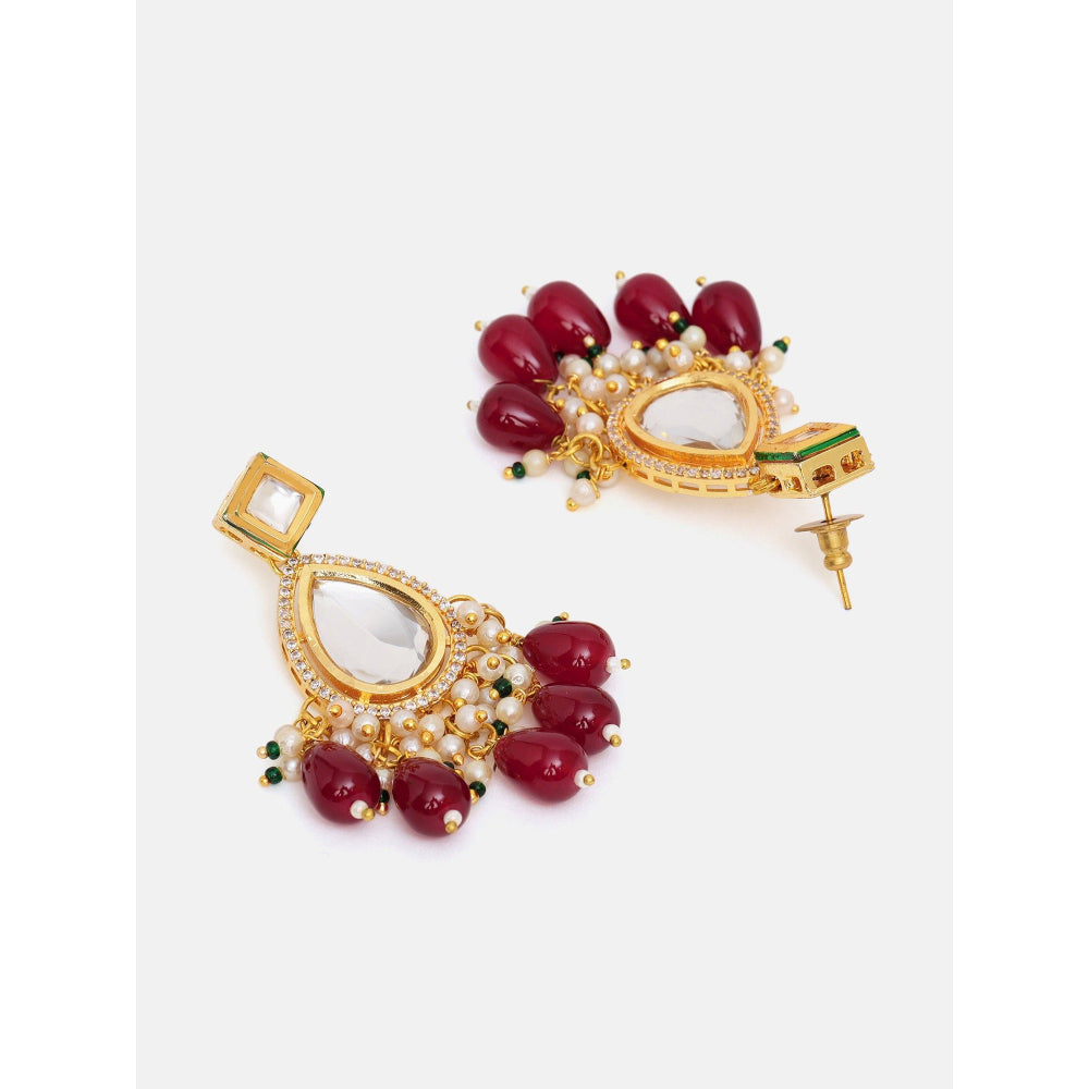 Ruby Raang Studio Kundan Earrings with Maroon Stones
