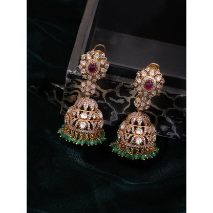 Ruby Raang Studio Diamond and Stone Jhumka Earrings