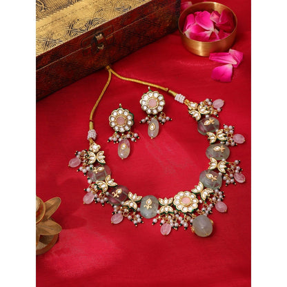 Ruby Raang Studio Kundan and Mint Coloured Stonework Jewellery Set