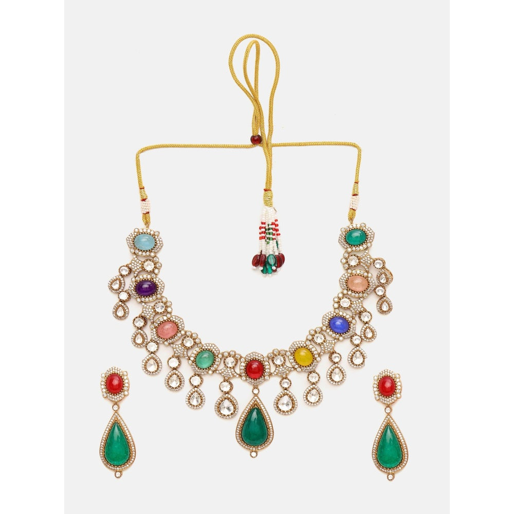 Ruby Raang Studio Multi Maharani Kundan and Stonework Jewellery Set
