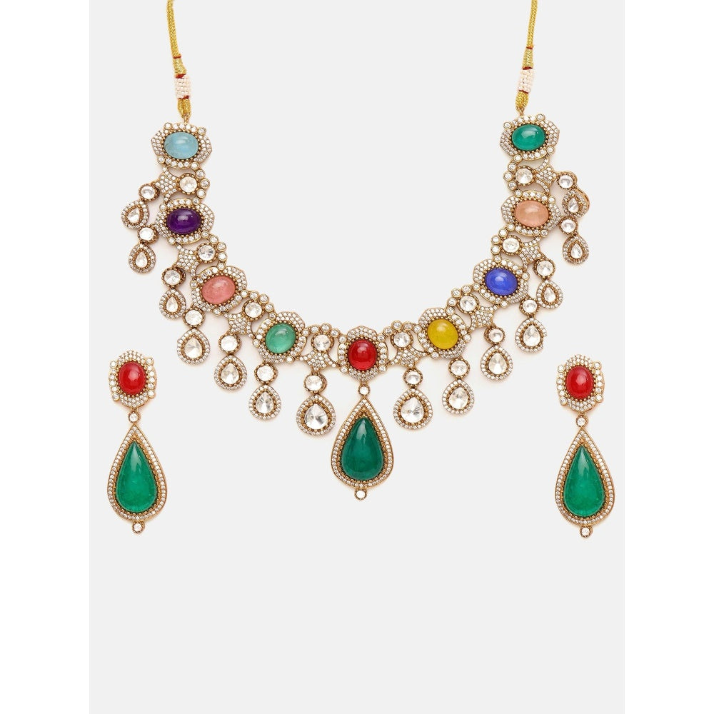 Ruby Raang Studio Multi Maharani Kundan and Stonework Jewellery Set