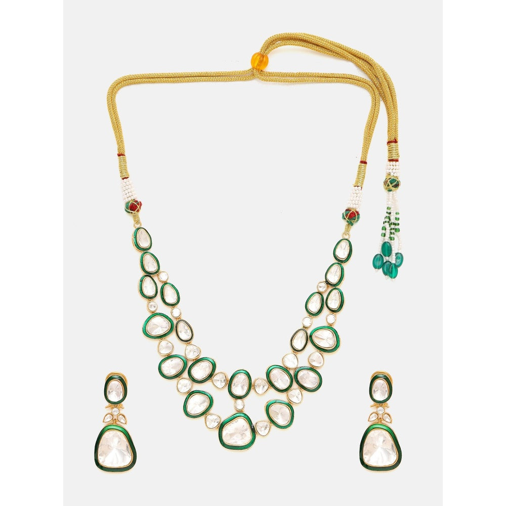 Ruby Raang Studio Green Meenakari Kundan Layered Jewellery Set