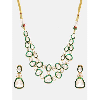 Ruby Raang Studio Green Meenakari Kundan Layered Jewellery Set