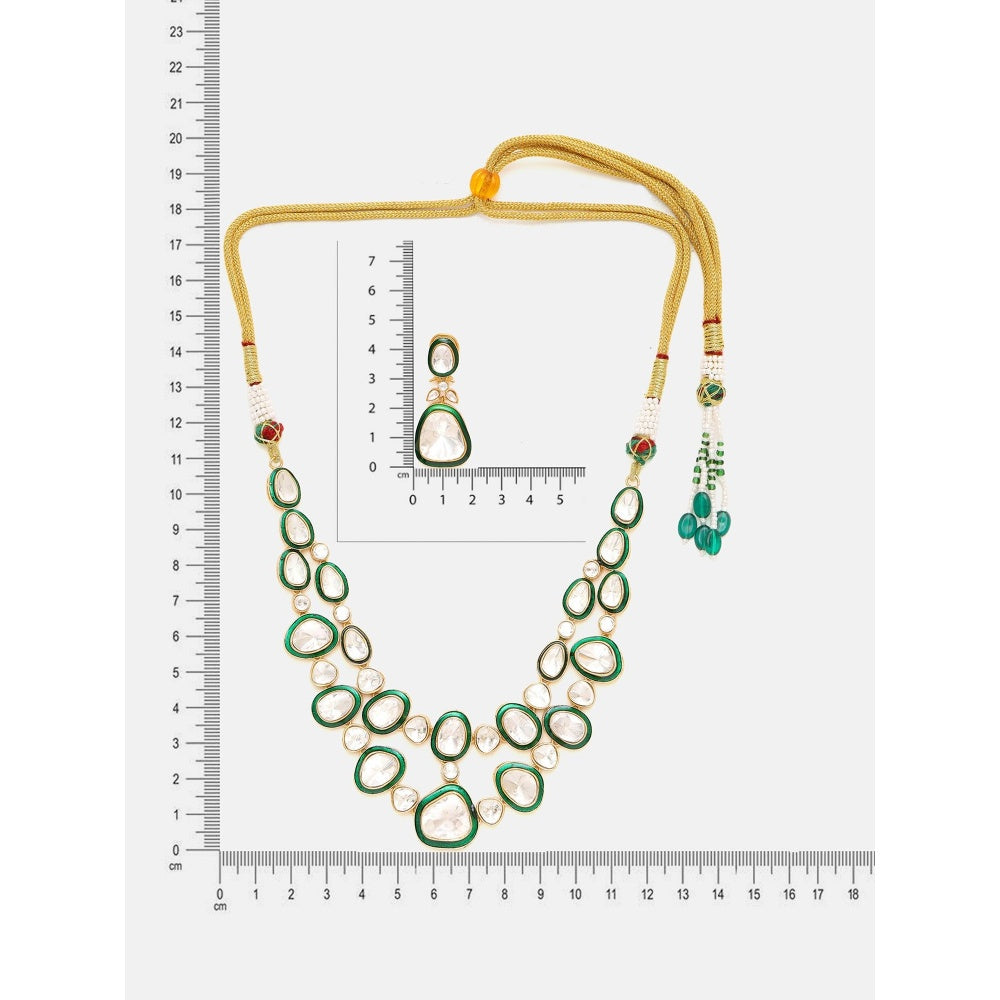 Ruby Raang Studio Green Meenakari Kundan Layered Jewellery Set