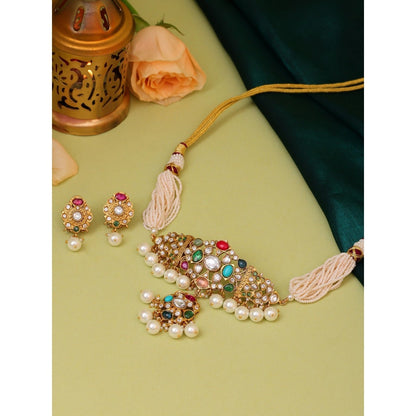 Ruby Raang Studio Navratan Kundan Jewellery Set