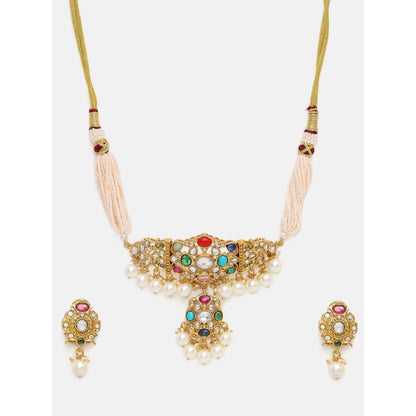 Ruby Raang Studio Navratan Kundan Jewellery Set
