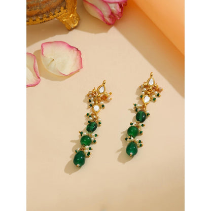 Ruby Raang Studio Emerald Green Long Kundan Drop Earrings