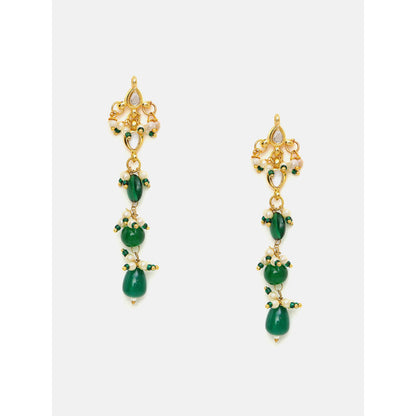 Ruby Raang Studio Emerald Green Long Kundan Drop Earrings
