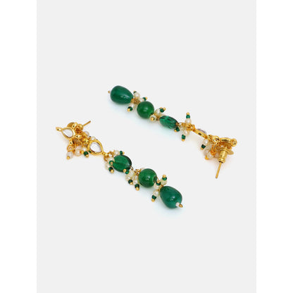 Ruby Raang Studio Emerald Green Long Kundan Drop Earrings