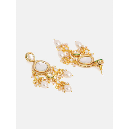 Ruby Raang Studio White Kundan Pearl Drop Earrings