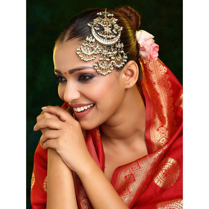 Ruby Raang Studio Green and White Beads Kundan Passa