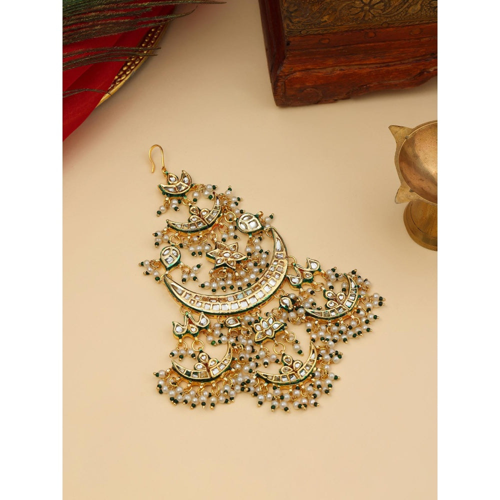 Ruby Raang Studio Green and White Beads Kundan Passa