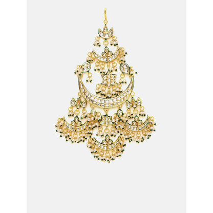 Ruby Raang Studio Green and White Beads Kundan Passa