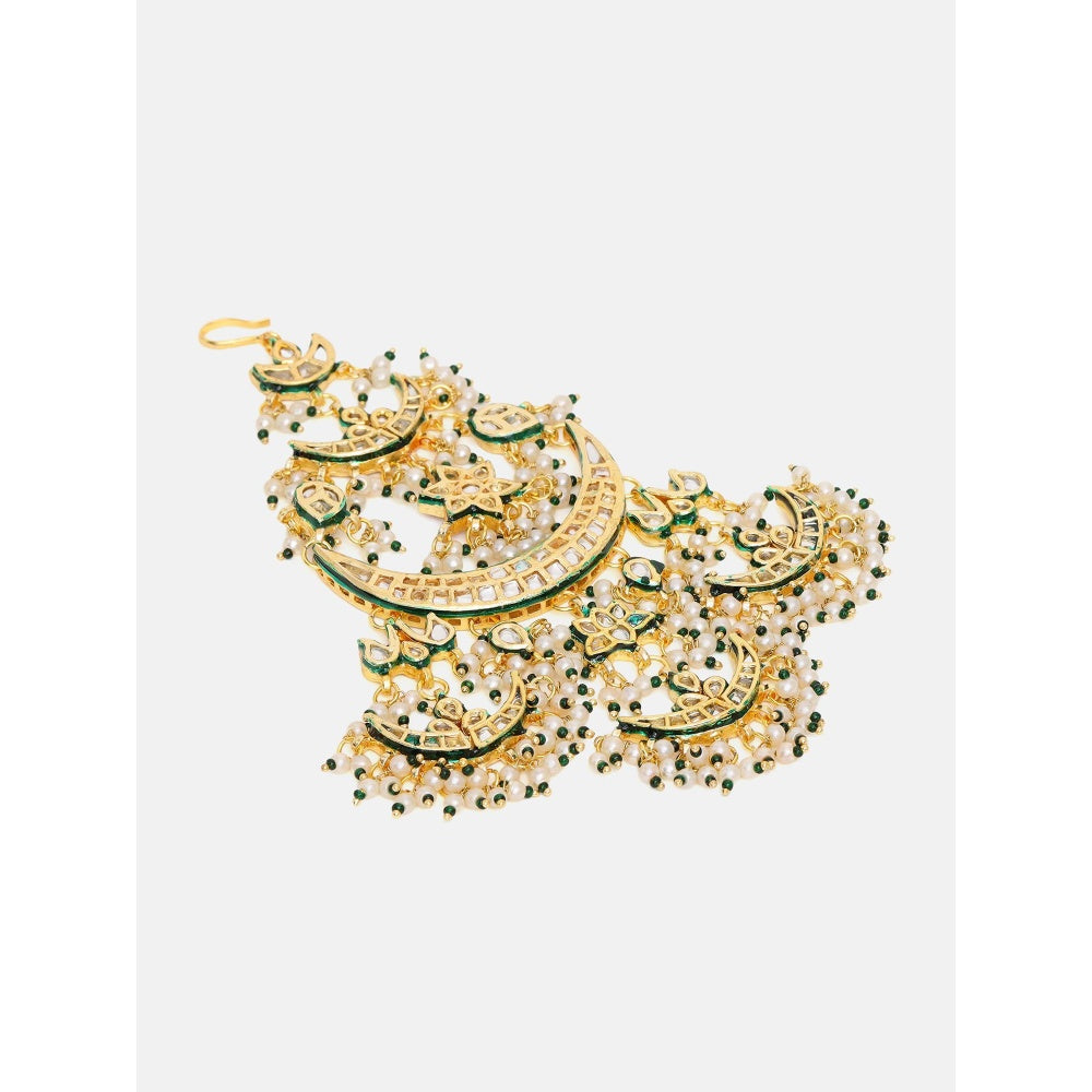 Ruby Raang Studio Green and White Beads Kundan Passa