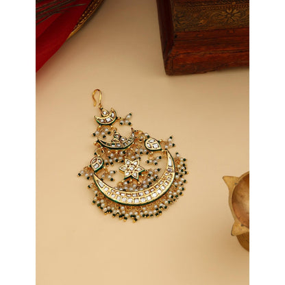 Ruby Raang Studio Green and White Beads Kundan Passa