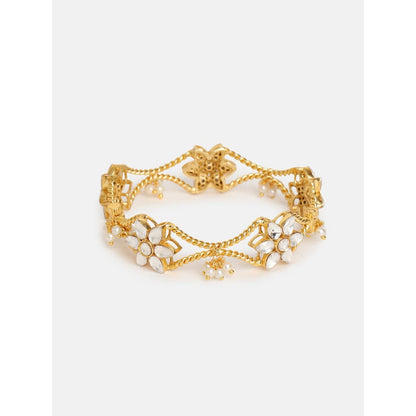 Ruby Raang Studio White Floral Kundan Beads Kada