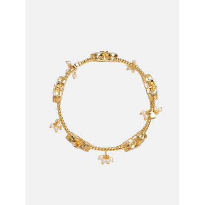 Ruby Raang Studio White Floral Kundan Beads Kada