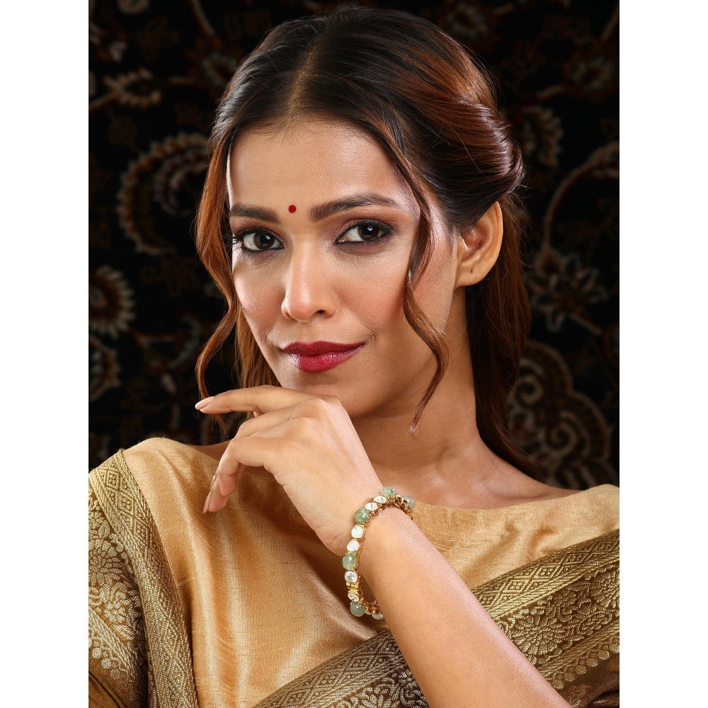 Ruby Raang Studio Mint Green Stone and Kundan Kada