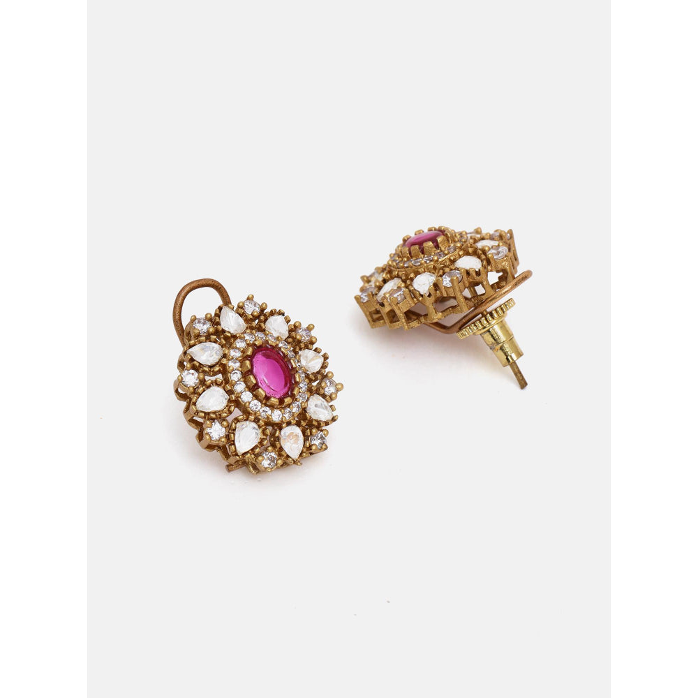 Ruby Raang Studio Pink Stone-Pearl and Kundan Choker Jewellery Set