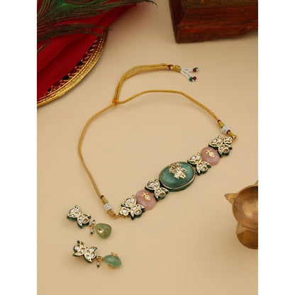 Ruby Raang Studio Multi-Color Kundan and Stone Choker Jewellery Set