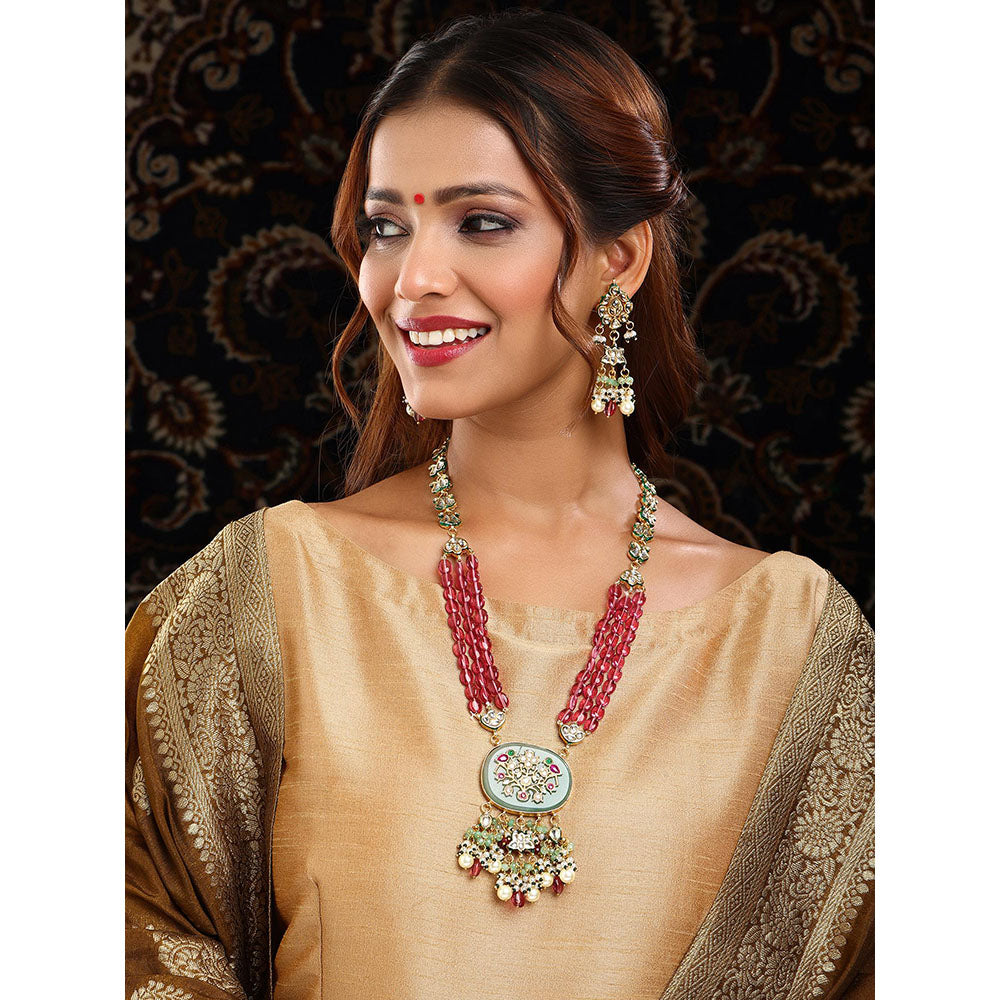 Ruby Raang Studio Multi-Color Kundan Long Necklace Jewellery Set