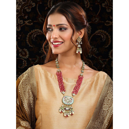 Ruby Raang Studio Multi-Color Kundan Long Necklace Jewellery Set